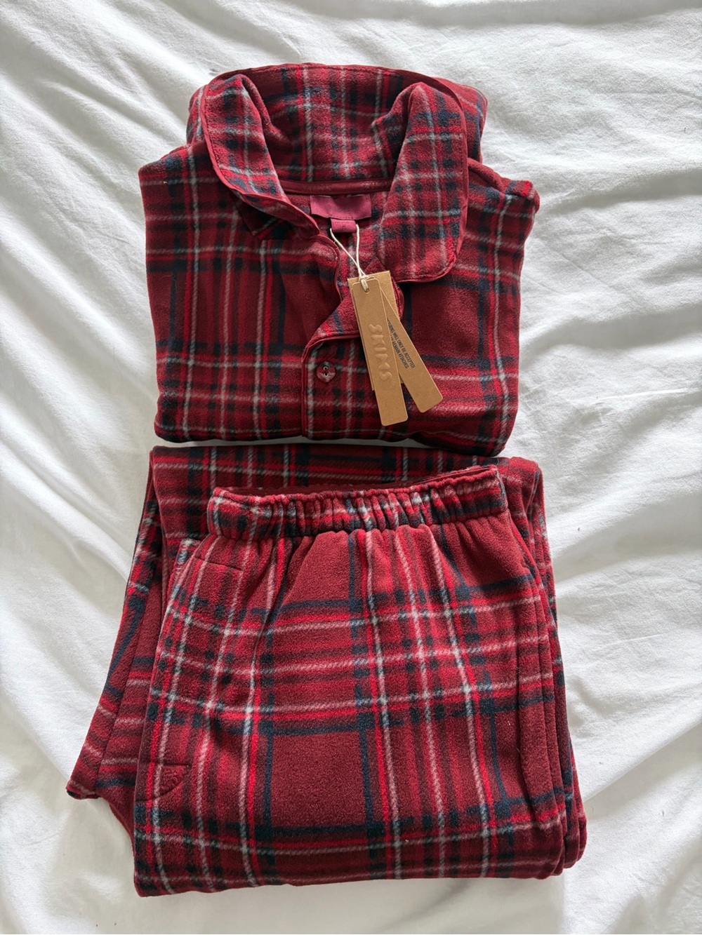 SKIMS Unisex Red Plaid Cozy Fleece Pajama Sleep Set Medium NWT